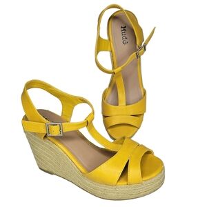 Mudd Wedge Sandals Yellow Platform Espadrille High Heels Shoes Size 8.5 T-Strap